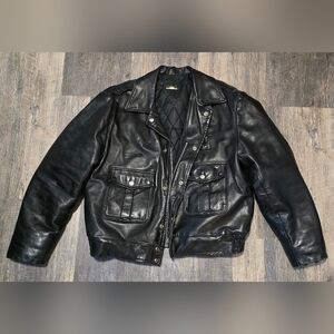 Police/Motorcycle Black Leather Jacket